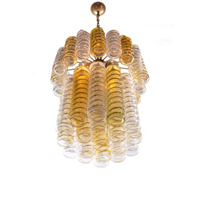 Italian Swirl Chandelier with Twisted Amber & Clear Murano Glass from Venini, 1960s-DEK-932718