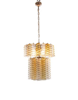 Italian Swirl Chandelier with Twisted Amber & Clear Murano Glass from Venini, 1960s-DEK-932718