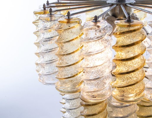 Italian Swirl Chandelier with Twisted Amber & Clear Murano Glass from Venini, 1960s-DEK-932718