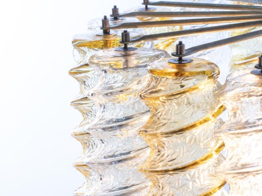 Italian Swirl Chandelier with Twisted Amber & Clear Murano Glass from Venini, 1960s-DEK-932718