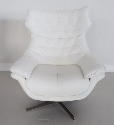 Italian Swivel Armchairs in White Leather, 1980s, Set of 2-VNE-990259