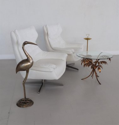 Italian Swivel Armchairs in White Leather, 1980s, Set of 2-VNE-990259