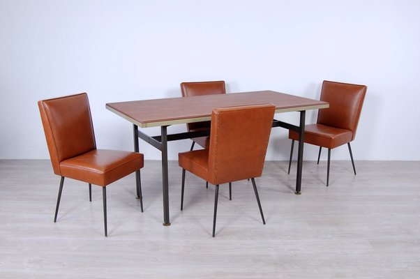 Italian Table and Office Chairs from Trau, 1960s, Set of 5-XSG-910307