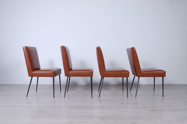 Italian Table and Office Chairs from Trau, 1960s, Set of 5-XSG-910307