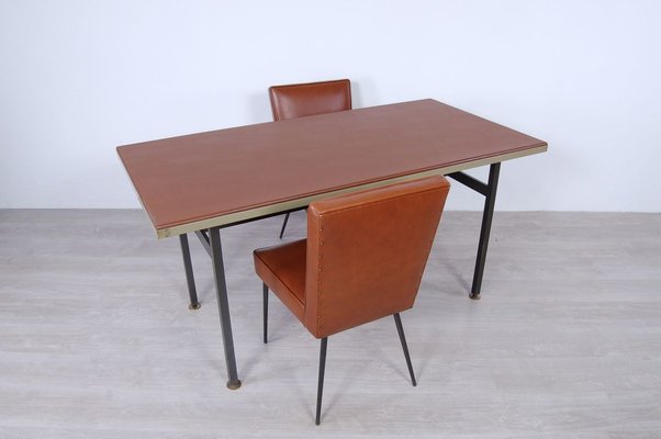 Italian Table and Office Chairs from Trau, 1960s, Set of 5-XSG-910307