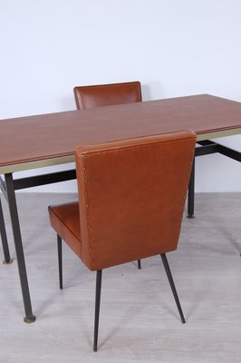 Italian Table and Office Chairs from Trau, 1960s, Set of 5-XSG-910307