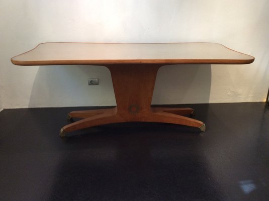 Italian Table in Brass and Cherry, 1950s-QZG-1404488