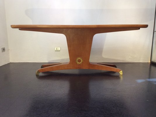 Italian Table in Brass and Cherry, 1950s-QZG-1404488