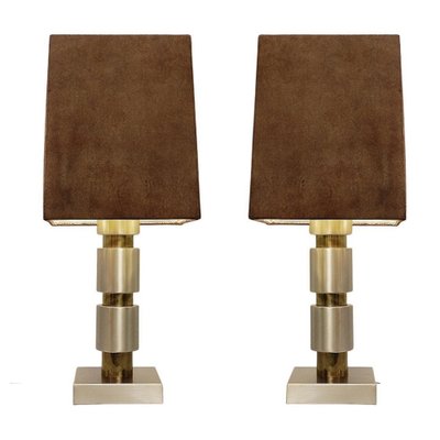 Italian Table Lamp with Suede Shade, 1970s, Set of 2-JG-1239354