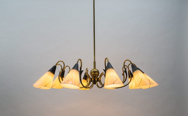 Italian Ten-Light Sputnik Chandelier in Brass and Glass, 1950s-KQB-1240170