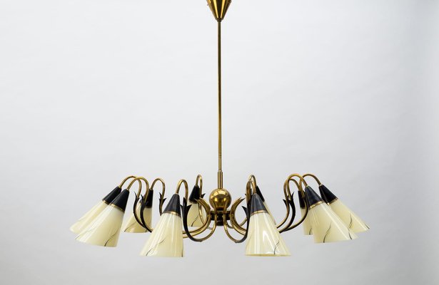 Italian Ten-Light Sputnik Chandelier in Brass and Glass, 1950s-KQB-1240170