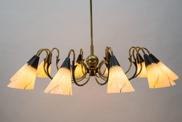 Italian Ten-Light Sputnik Chandelier in Brass and Glass, 1950s-KQB-1240170