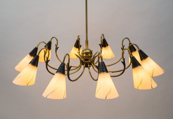 Italian Ten-Light Sputnik Chandelier in Brass and Glass, 1950s-KQB-1240170