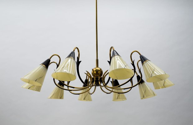 Italian Ten-Light Sputnik Chandelier in Brass and Glass, 1950s-KQB-1240170