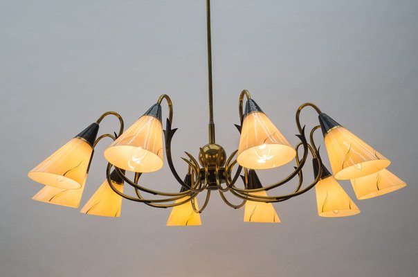 Italian Ten-Light Sputnik Chandelier in Brass and Glass, 1950s-KQB-1240170