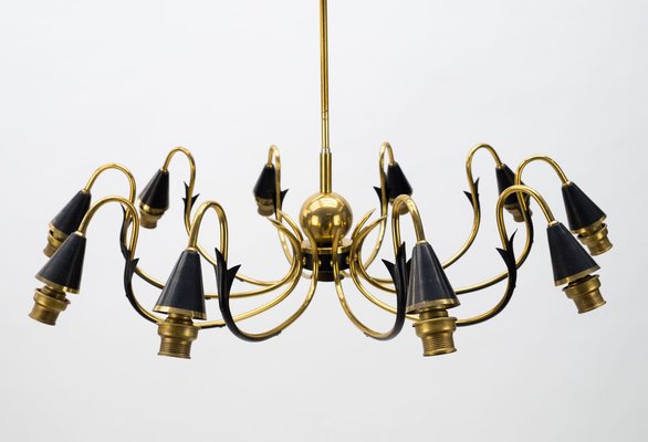 Italian Ten-Light Sputnik Chandelier in Brass and Glass, 1950s-KQB-1240170