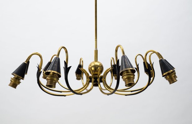 Italian Ten-Light Sputnik Chandelier in Brass and Glass, 1950s-KQB-1240170