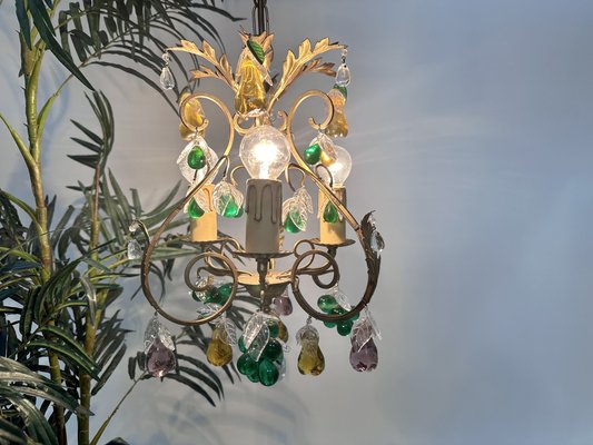 Italian Three-Light Chandelier in Brass Leaf and Murano Glass, 1950s-JP-1811865