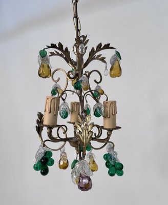 Italian Three-Light Chandelier in Brass Leaf and Murano Glass, 1950s-JP-1811865