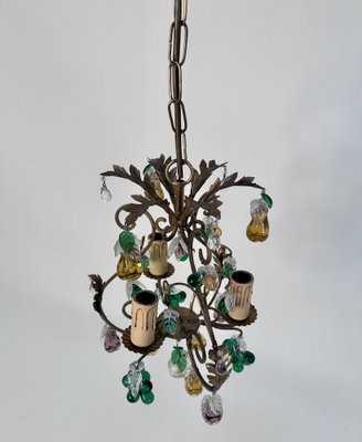 Italian Three-Light Chandelier in Brass Leaf and Murano Glass, 1950s-JP-1811865