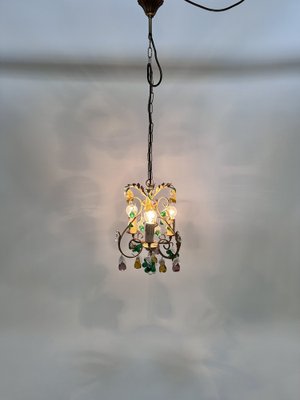 Italian Three-Light Chandelier in Brass Leaf and Murano Glass, 1950s-JP-1811865