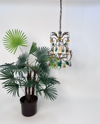 Italian Three-Light Chandelier in Brass Leaf and Murano Glass, 1950s-JP-1811865