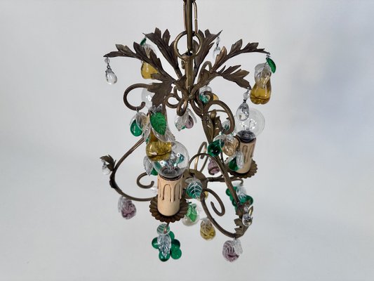 Italian Three-Light Chandelier in Brass Leaf and Murano Glass, 1950s-JP-1811865