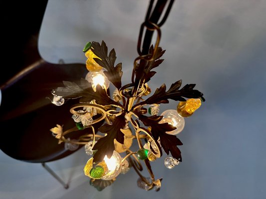 Italian Three-Light Chandelier in Brass Leaf and Murano Glass, 1950s-JP-1811865