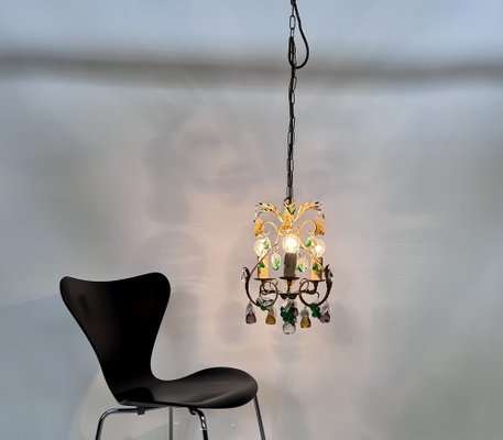 Italian Three-Light Chandelier in Brass Leaf and Murano Glass, 1950s-JP-1811865