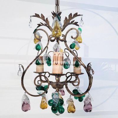 Italian Three-Light Chandelier in Brass Leaf and Murano Glass, 1950s-JP-1811865