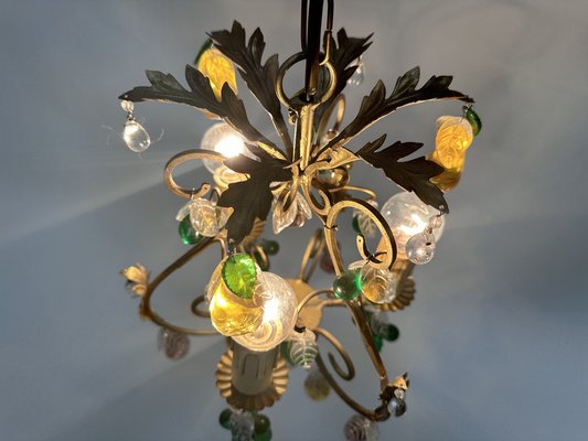 Italian Three-Light Chandelier in Brass Leaf and Murano Glass, 1950s-JP-1811865