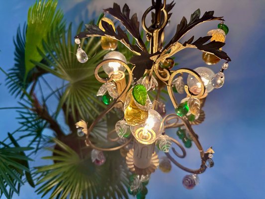 Italian Three-Light Chandelier in Brass Leaf and Murano Glass, 1950s-JP-1811865