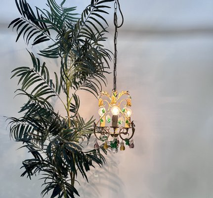 Italian Three-Light Chandelier in Brass Leaf and Murano Glass, 1950s-JP-1811865