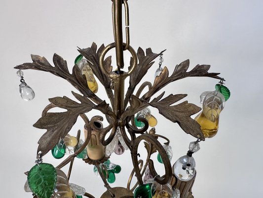 Italian Three-Light Chandelier in Brass Leaf and Murano Glass, 1950s-JP-1811865