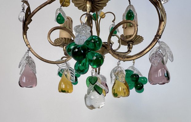 Italian Three-Light Chandelier in Brass Leaf and Murano Glass, 1950s-JP-1811865