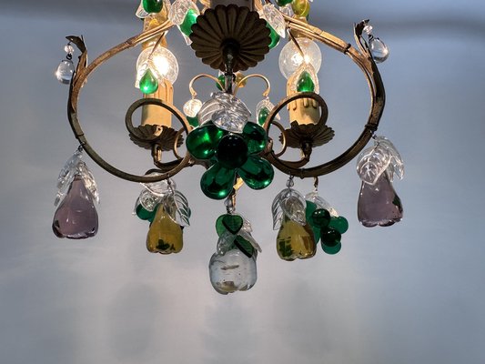 Italian Three-Light Chandelier in Brass Leaf and Murano Glass, 1950s-JP-1811865