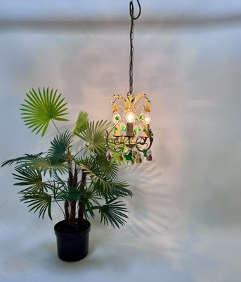 Italian Three-Light Chandelier in Brass Leaf and Murano Glass, 1950s-JP-1811865