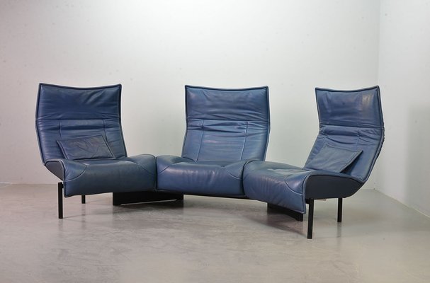 Italian Three-Seat Flexible Veranda Sofa in in Petrol Blue Leather by Vico Magistretti for Cassina, 1980s-IXC-1397143