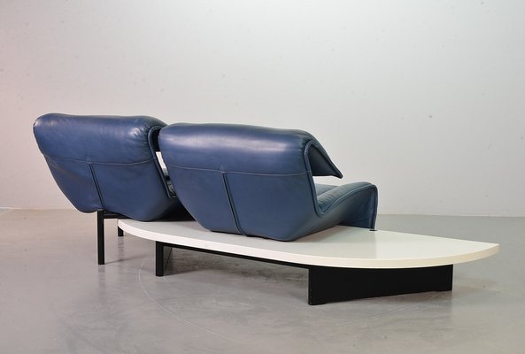 Italian Three-Seat Flexible Veranda Sofa in in Petrol Blue Leather by Vico Magistretti for Cassina, 1980s-IXC-1397143