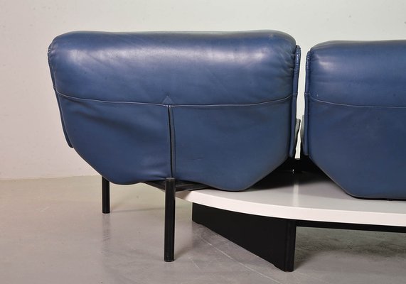 Italian Three-Seat Flexible Veranda Sofa in in Petrol Blue Leather by Vico Magistretti for Cassina, 1980s-IXC-1397143