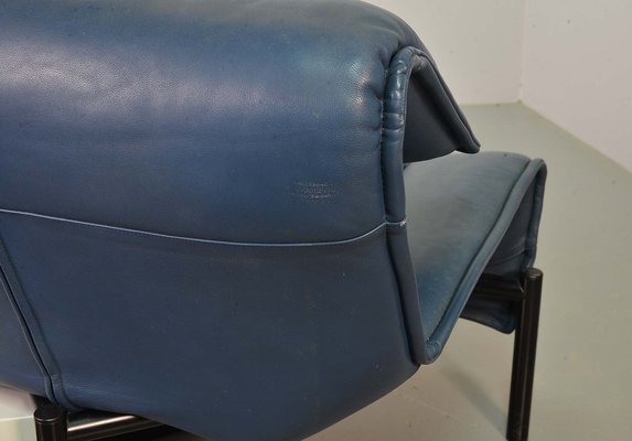 Italian Three-Seat Flexible Veranda Sofa in in Petrol Blue Leather by Vico Magistretti for Cassina, 1980s-IXC-1397143