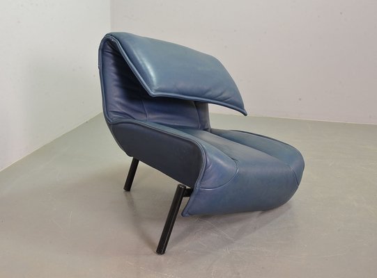 Italian Three-Seat Flexible Veranda Sofa in in Petrol Blue Leather by Vico Magistretti for Cassina, 1980s-IXC-1397143