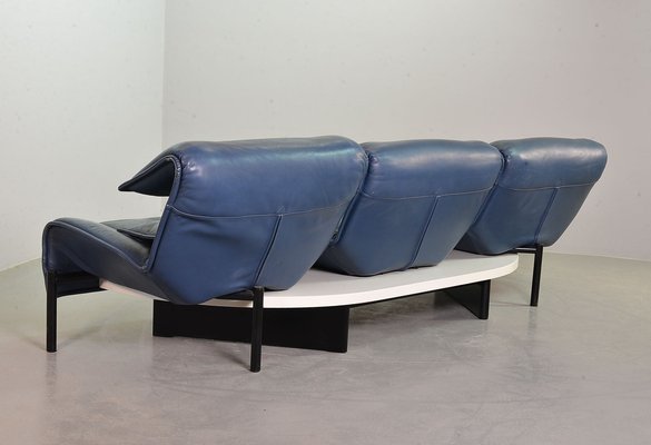 Italian Three-Seat Flexible Veranda Sofa in in Petrol Blue Leather by Vico Magistretti for Cassina, 1980s-IXC-1397143