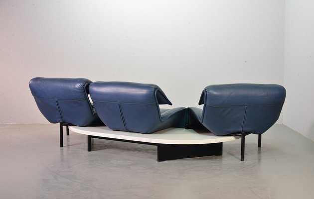 Italian Three-Seat Flexible Veranda Sofa in in Petrol Blue Leather by Vico Magistretti for Cassina, 1980s-IXC-1397143