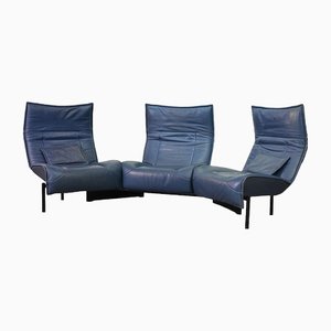 Italian Three-Seat Flexible Veranda Sofa in in Petrol Blue Leather by Vico Magistretti for Cassina, 1980s-IXC-1397143