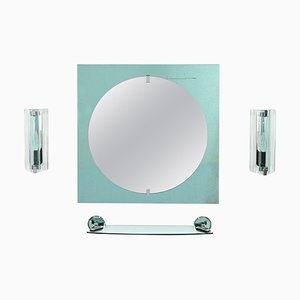 Italian Tiffany Blue Bathroom Vanity Set with Mirror, Sconces, Shelf attributed to Veca, 1970s, Set of 4-JDR-1800805