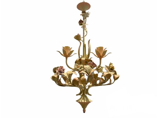 Italian Tole and Ceramic Rose Chandelier-JJC-1017283