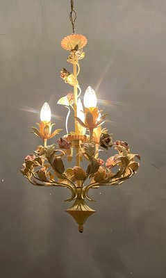 Italian Tole and Ceramic Rose Chandelier-JJC-1017283