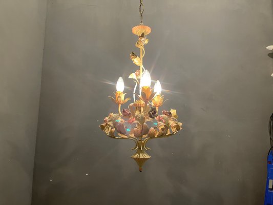 Italian Tole and Ceramic Rose Chandelier-JJC-1017283