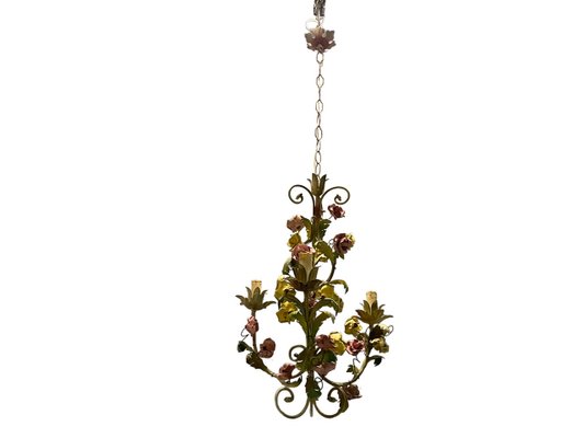 Italian Tole Ceramic Flower Chandelier, 1960s-JJC-1437524